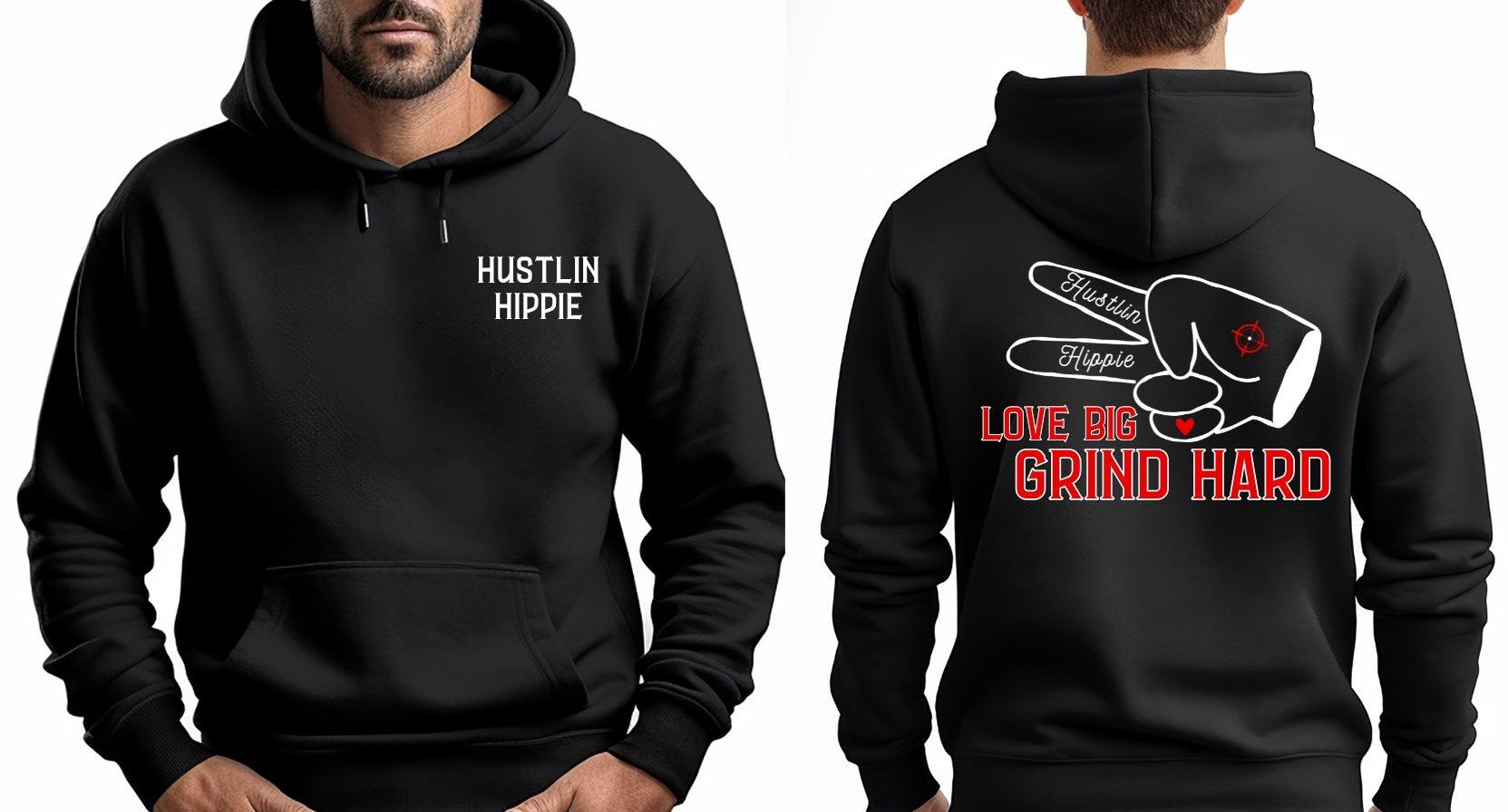 The Motto Hooded Sweatshirt- LOVE BIG.GRIND HARD- BLACK or GREY