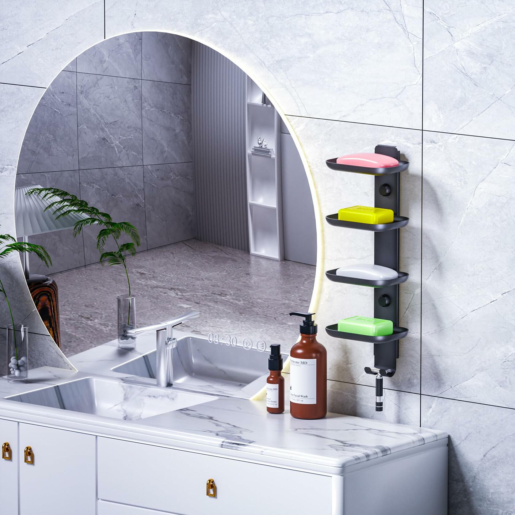 MAYZOLOP Soap Dish Holder Shower Wall Mount with 2 Hooks Bathroom
